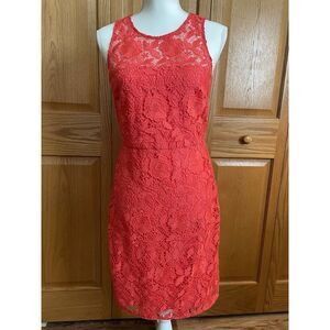 J Crew Collection Black Label Lace Sheath Poppy Dress Orange Floral‎ Lace Size 4